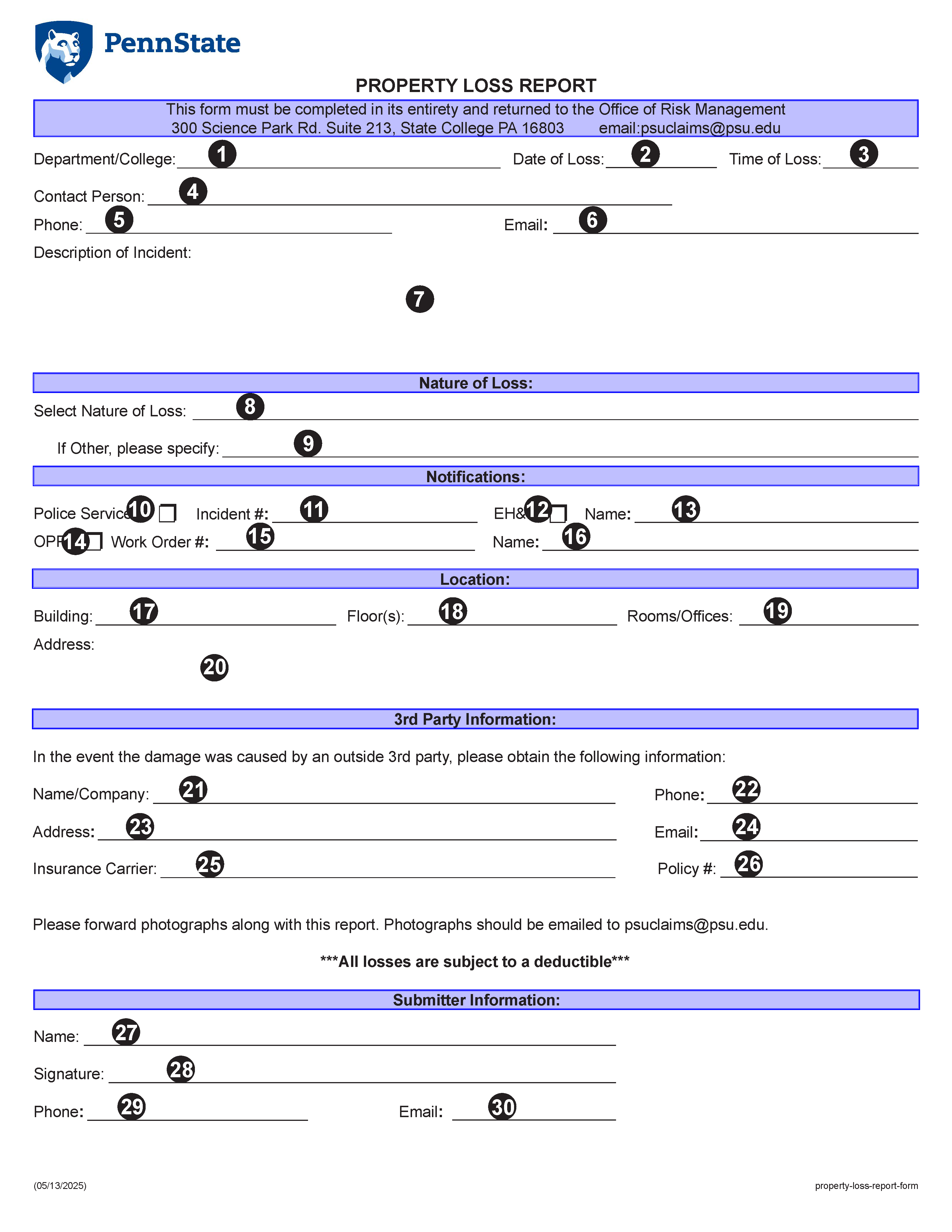 Image of Property Loss Report Exhibit Page 1